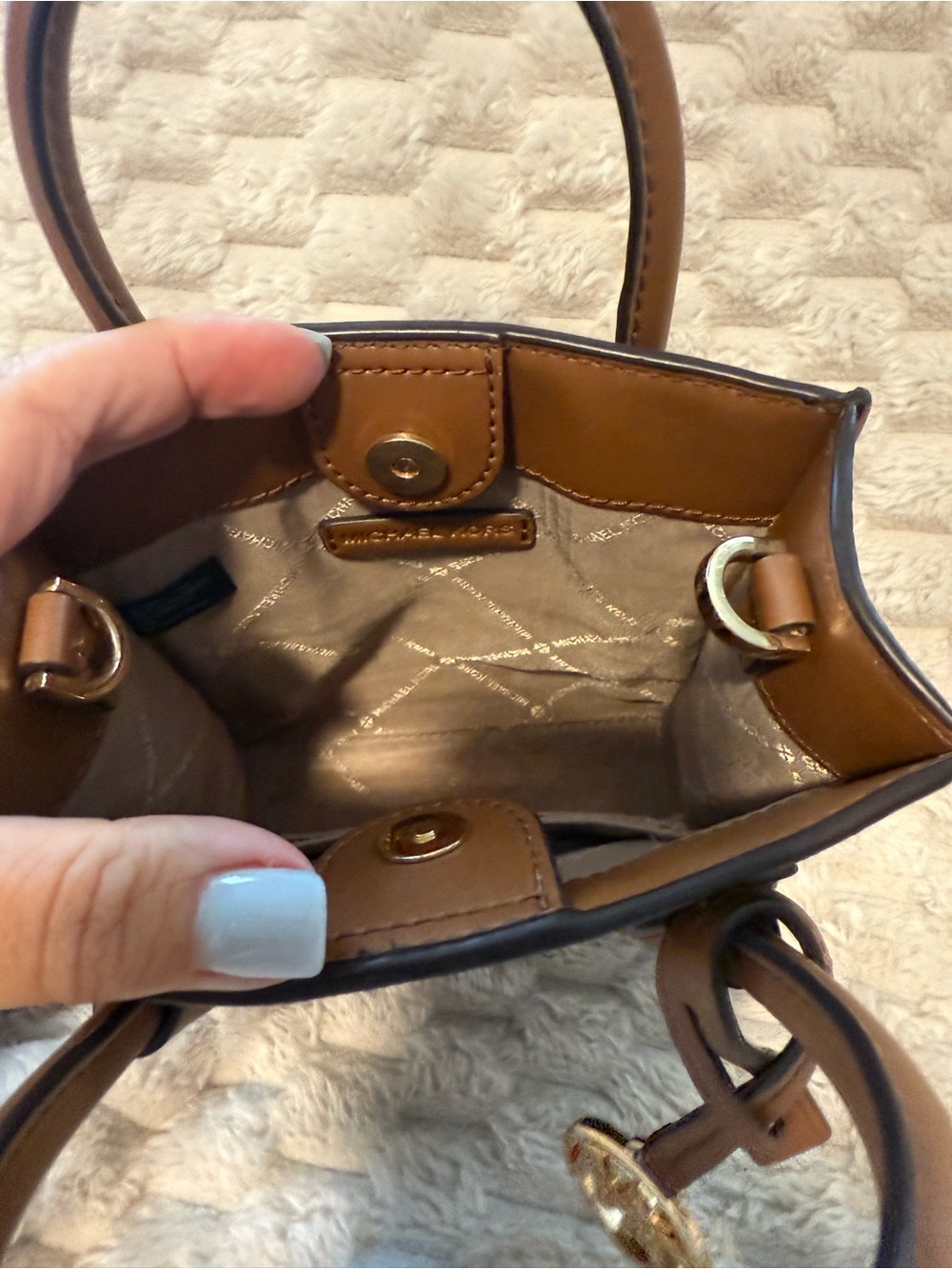 Michael Kors Brown Tan MK Signature Structured Mini Tote - Picture 3 of 4